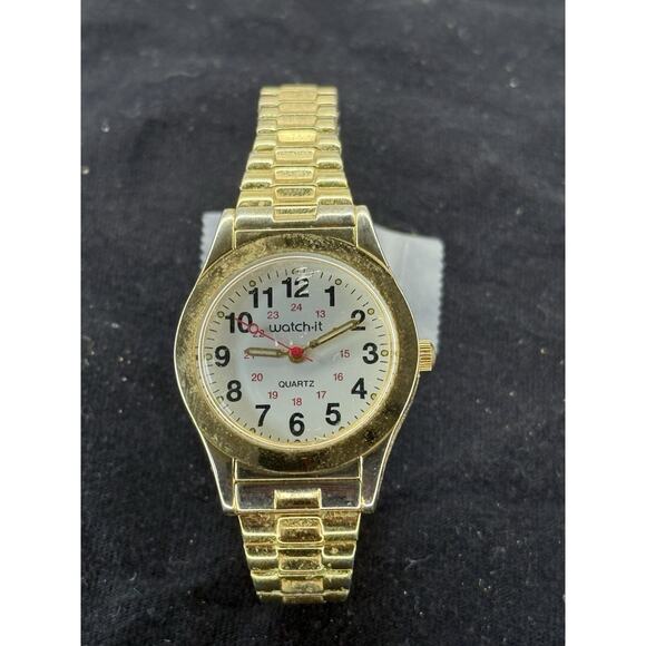 WATCH-IT Analog Quartz Watch White Dial Stainless Steel Gold Band need battery - Picture 1 of 6